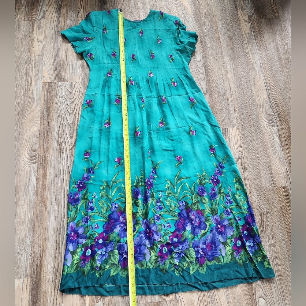 Vintage Jackie & Eric Vibrant Maxi Dress Pintuck Teal Purple Pink Womens 16 - Picture 10 of 11